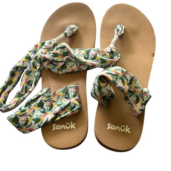 Sanuk #1124156 Sling Soft Top Floral Spring Sandal Women Size  8 green - Picture 2 of 10